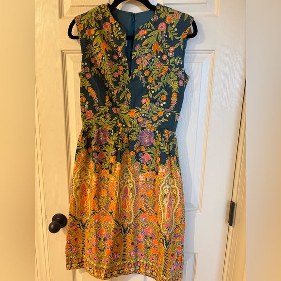 Richard Tam Jon Mandl Dresses & Skirts - Floral Paisley Green and Orange Midi Dress